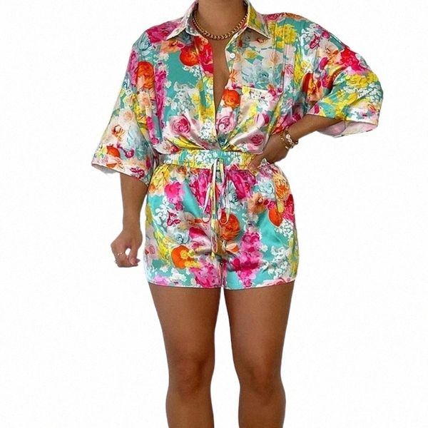 

women's tracksuits women's tracksuits flower print womens two pieces sets summer vacation half sleeve shirt and shorts holiday cas, Gray