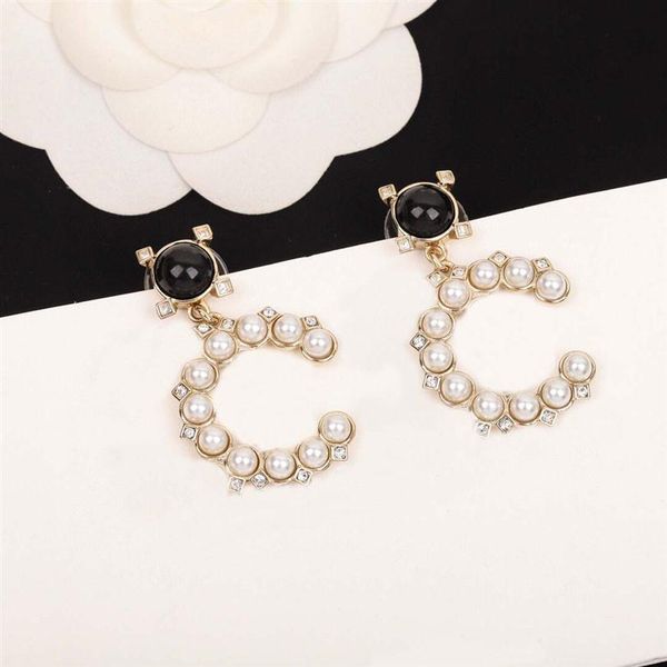 

2021 luxury quality drop earring with diamond nature pearl and black color for women wedding jewelry gift havebox stamp ps3102a343a, Golden