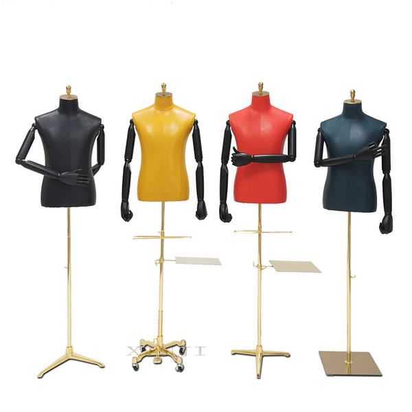 

colored leather men half body mannequin cloth model factory direct sell, Khaki