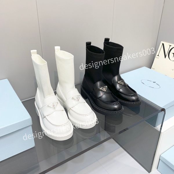 

chelsea boots half boot high shoes knight boots new black leather ankle platform slip-on round flat booties chunky luxury designer jn220701