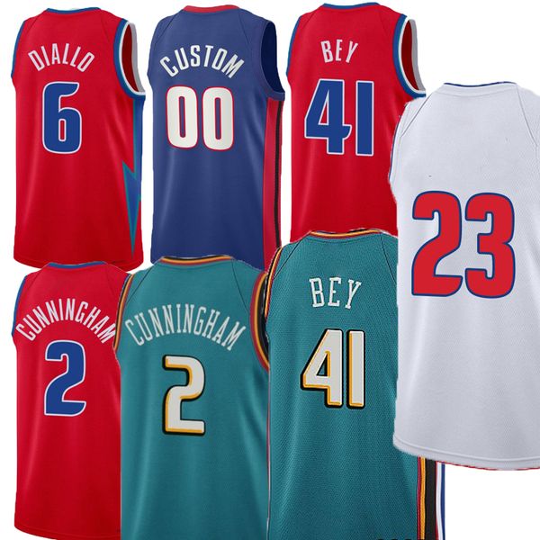 

basketball city marvin bagley 35 killian hayes jersey 7 saddiq bey 41 hamidou diallo 6 jaden ivey 23 cade cunningham 2 men printed edition, Black;red