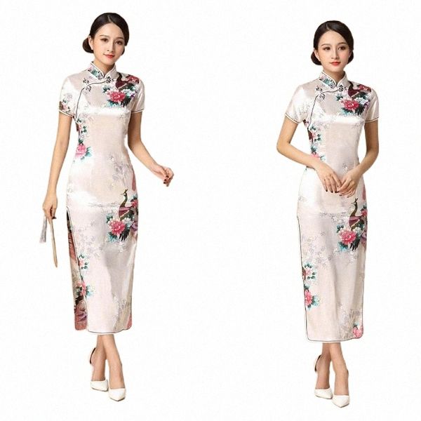 

ethnic clothing oversize 3xl classic female cheongsam vintage button oriental qipao dress high split traditional vestidos with peacock ethni, Red