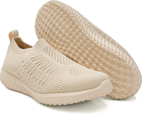 

beige women's athletic walking shoes casual mesh-comfortable work sneakers