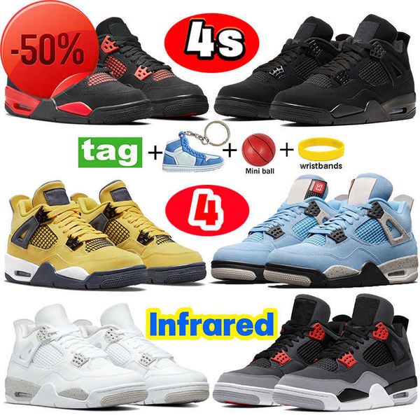 

basketball boots shoes designer 4 4s men basketball shoes red thunder black cat university blue white oreo tour yellow shimmer bred infrared