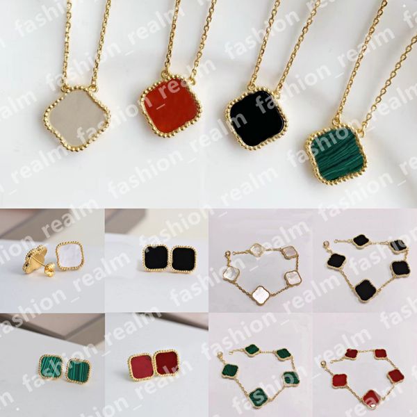 

four leaf clover jewelry set designer clovers necklace pendant luxury love bracelet stud earrings mother of pearl gold silver green flower l, Black