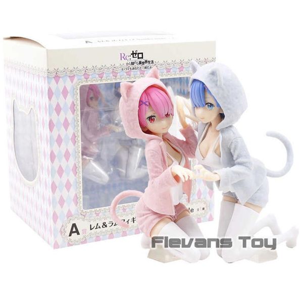 

anime rezero rem & ram nyanko mode ichiban kuji pvc figure collectible model toy q06213060