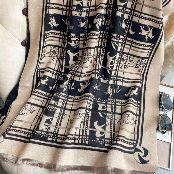 

classic style imitation cashmere air conditioning room shawl fashion autumn and scarf women's extended tassel decoration warm bib 4o8i, Blue;gray