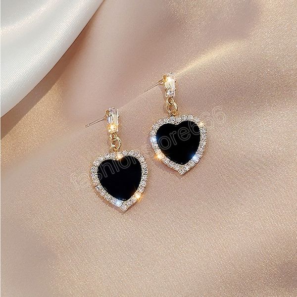 

fashion black geometric heart dangle earrings for women girls crystal earring jewelry pendientes, Silver