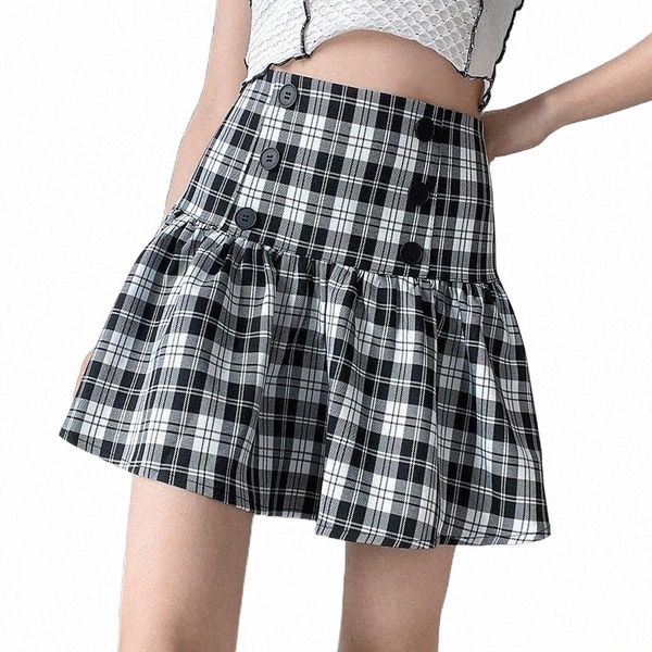 

skirts skirts 2022 style plaid skirt lace up mini preppy female a-line high waist goth short for young girls w3rv#, Black