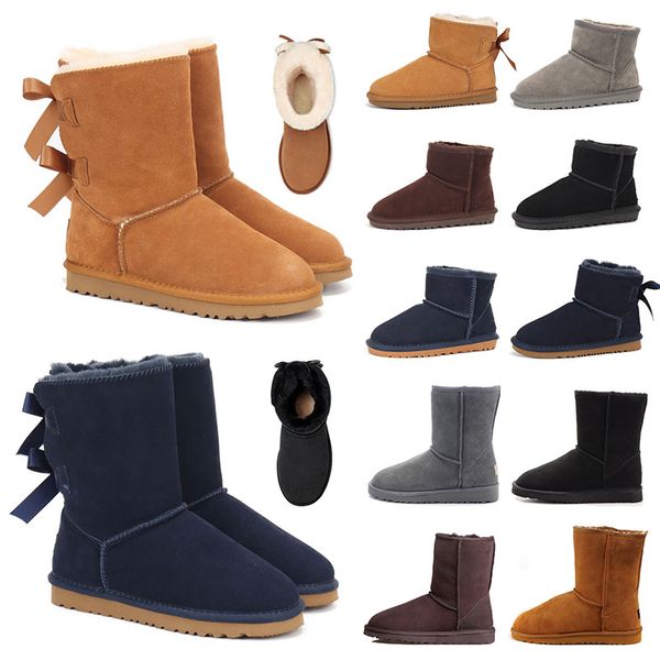 

2022 women snow boots triple black chestnut purple pink navy grey fashion classic knee ankle short boot winter woman ladies keep warm uggs d