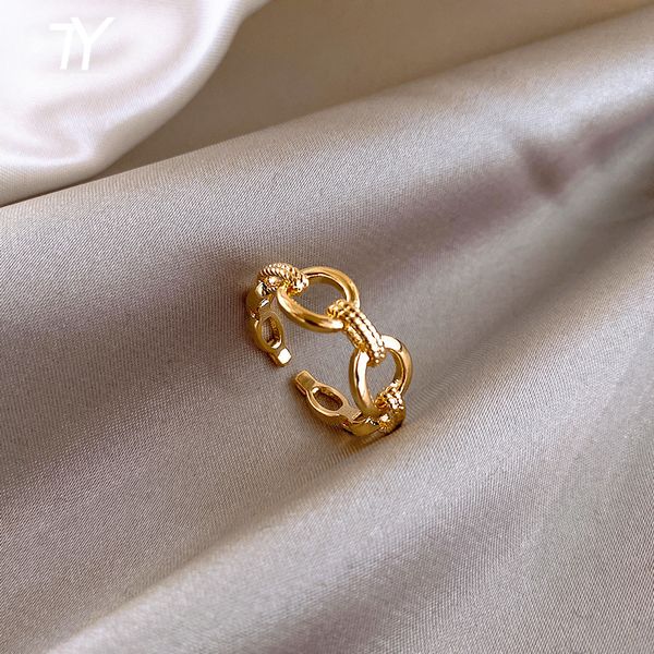 

minimalist design sense chain clasp gold colour rings for woman fashion korean finger jewelry wedding party unusual girl's ring, Golden;silver