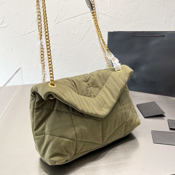 

designer women green denim shoulder bag luxurys fashion canvas large capacity shopping handbags diamond loulou puffer washed totes handbag