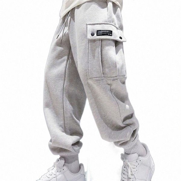 

men's pants men's pants 2022 men sweatpants plus winter loose trouser outdoor male pocket warm comfort jogging sport pantalones j4, Black