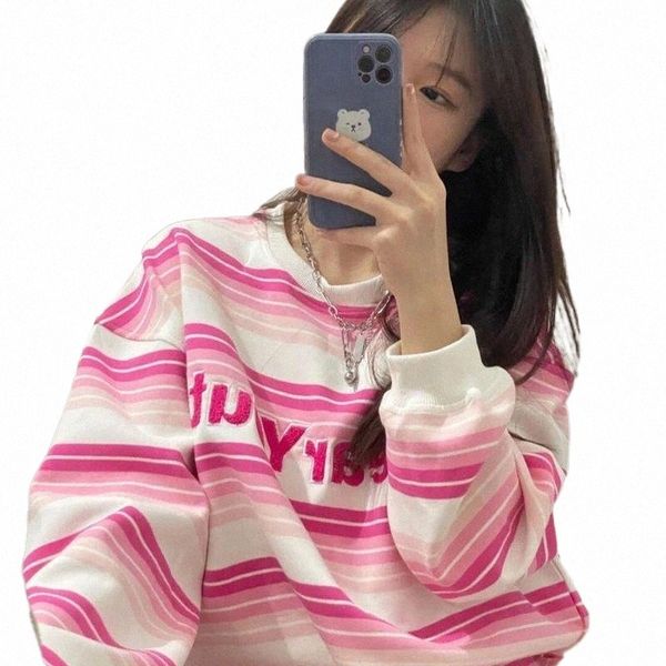 

women's t-shirt women's t-shirt sweatshirt women striped loose long-sleeve korean spring autumn thin style female fashion casual o, White