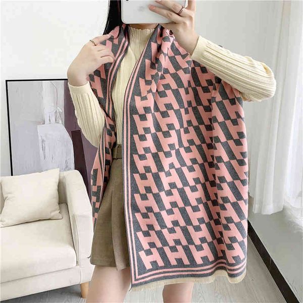 

classic style 2022 new autumn imitation cashmere thickened warm scarf female shawl couple bib male, Blue;gray