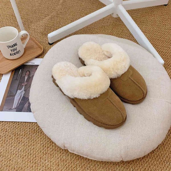 

slippers in the autumn and winter of women wear thick bottom fur integrated loafers baotou slippers plush warm cotton, Black