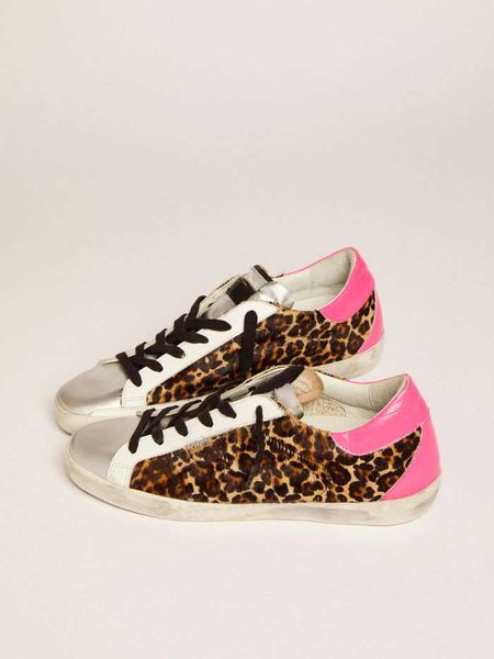 

couples small dirty shoes designer luxury italian golden super-star leopard-print pony-leather sneakers with silver sequined stars
