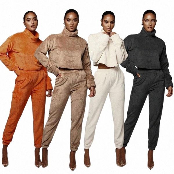 

women's tracksuits two piece women set sport casual outfit fall clothes turtleneck sweatshirt sweatpants velvet suit female lounge wear, Gray