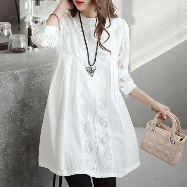 

women's blouses & shirts sisjuly women elegant ol blouse plus size pure white simple lace shirts three-quarter sleeve midlength blouses