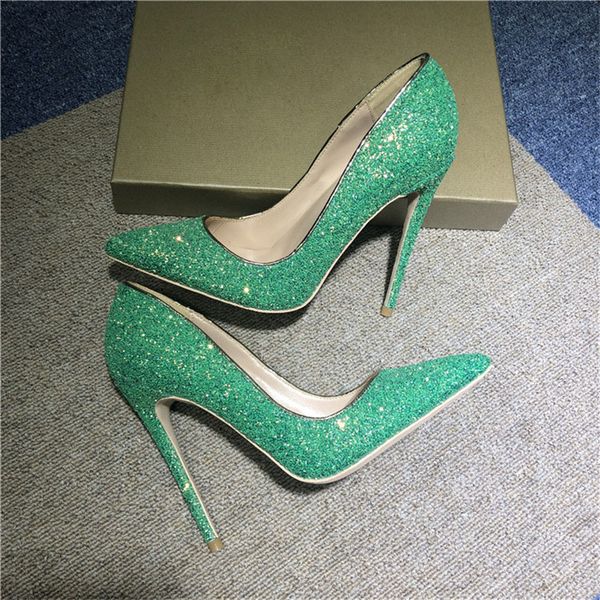 

green glitter red bottoms shoes sparkling nightclub shoes womens pumps bling stiletto 12cm high heels pointed toe woman party shoe zapatos d, Black