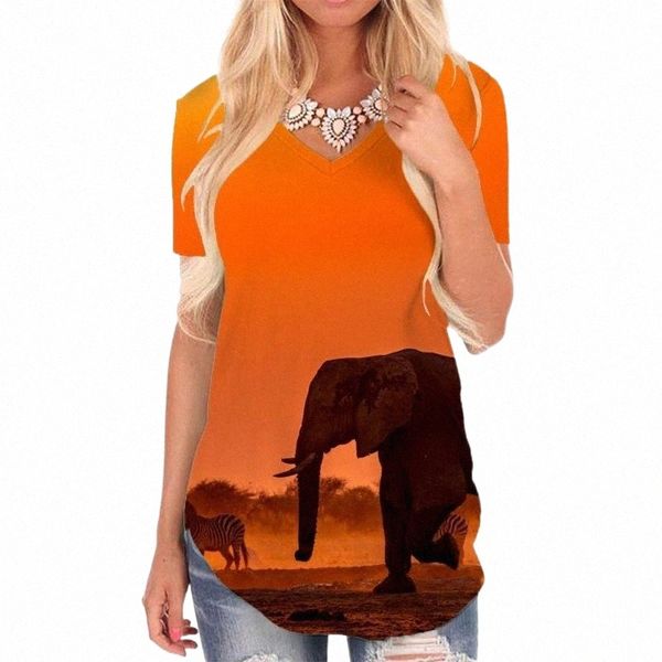 

women's t-shirt women's t-shirt somepet animal t shirt women elephant print grassland v-neck tshirt womens clothing summer cool st, White