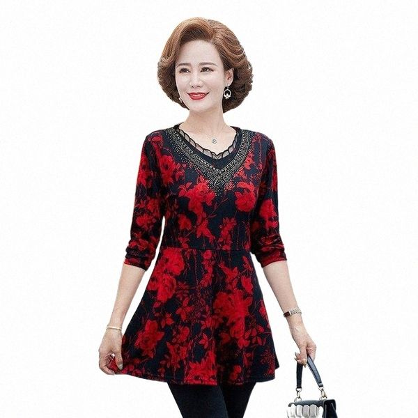 

women's t-shirt women's t-shirt long sleeve red tees women slim pullover spring autumn diamond lace v-neck bottom femme 5xl m46i#, White