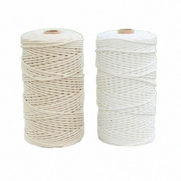 

yarn durable 200m white cotton cord natural beige twisted cord rope craft macrame string diy handmade home decorative supply 3mm g5id#, Black;white