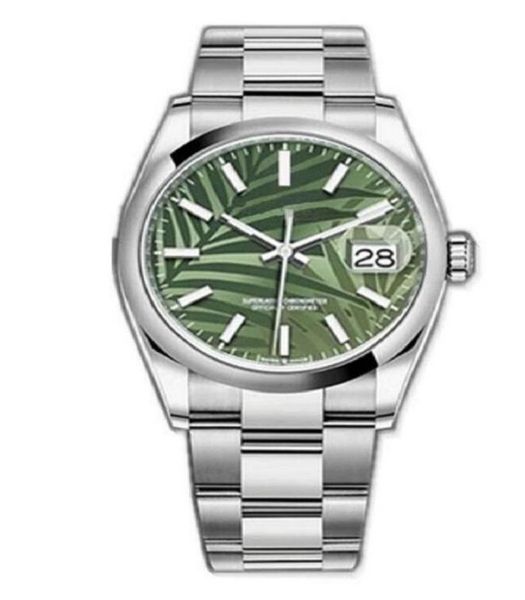 

2021 mens watch 41mm green leaf stripe print dial datejust sapphire crystal stainless steel automatic mechanical wristwatch, Slivery;brown