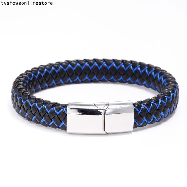 

braided leather bracelet black stainless clasps men wrist handmade gphad