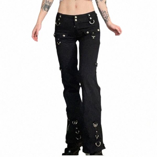 

women's jeans women's jeans vinatge women flared lace up baggy ladies low waist loose denim pants high street boyfriend bell botto, Blue