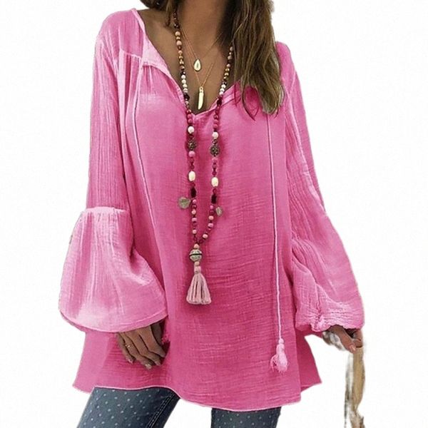 

women's blouses & shirts women's blouses & shirts women blouse chemise femme ladies plus size solid long sleeve v-neck pullover s, White