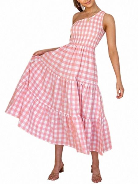

casual dresses casual dresses women swing dress 2022 summer sleeveless one-shoulder solid/floral/plaid print flowy tiered beach long pleated, Black;gray