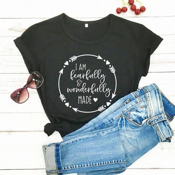 

women's t-shirt women's t-shirt i am fearfully and wonderfully made t shirt women cotton short sleeve funny christian scripture fe, White