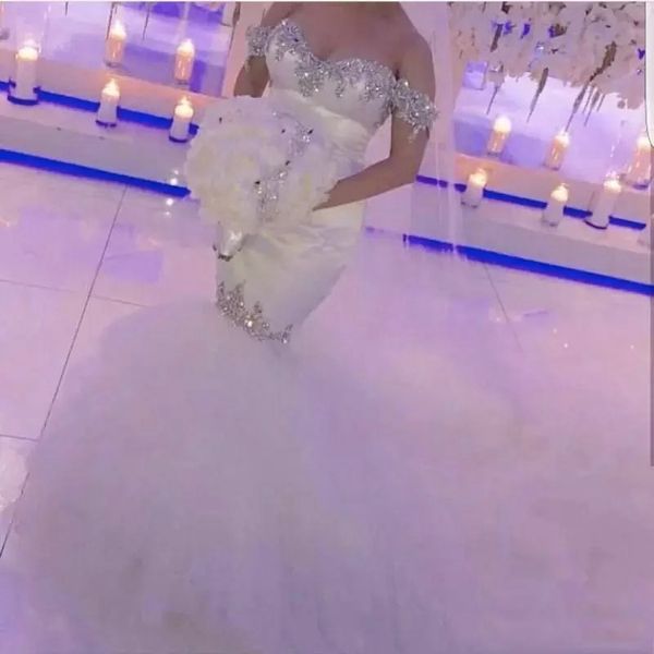 

luxury mermaid crystal long wedding dresses off shoulder bridal gown rhinestones plus size white bride party wear backless