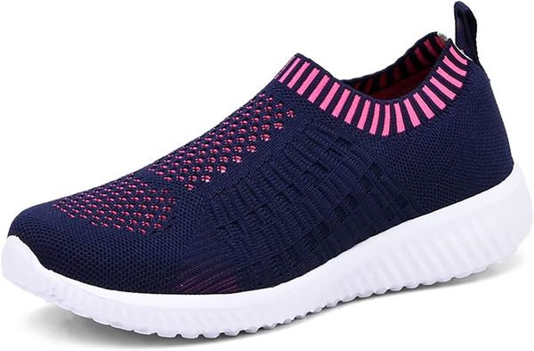 

navy women's athletic walking shoes casual mesh-comfortable work sneakers