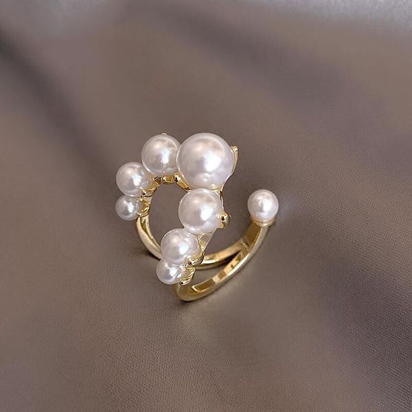 

2022 new creative u-shaped gold color pearl open rings for womans korean fashion jewelry wedding girl's finger accessories, Golden;silver