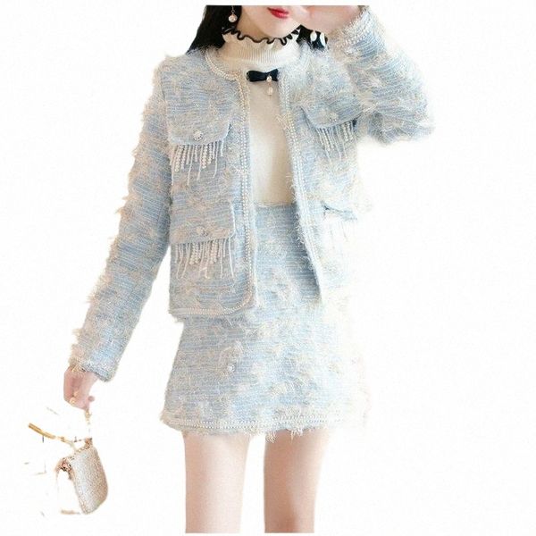 

women's tracksuits in goddess temperament autumn and winter small fragrance fashion coat high waist skirt suit can customized big size, Gray
