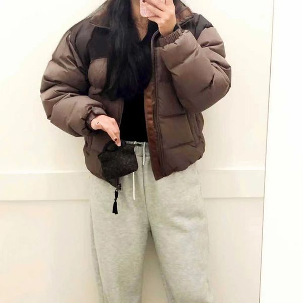 

mens brown puffer jacket down jackets parkas designer coat zipper black hooded veste womens letter print winter ski short outerwear for82564