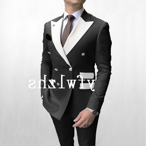

handsome double-breasted groomsmen peak lapel groom tuxedos man's suits wedding/prom/dinner man blazer jacket pants tie k739, Black;gray