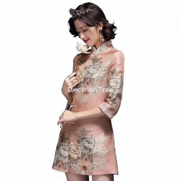 

ethnic clothing ancient chinese traditional dress floral embroidery cheongsam vintage women qipao evening party gowns elegant vestidos ethni, Red