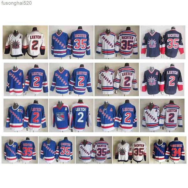 

95 vintage new york rangers jersey 2 brian leetch 35 mike richter 36 glenn anderson 75th anniversary blue white ccm retro hockey jersey nhl&, Black