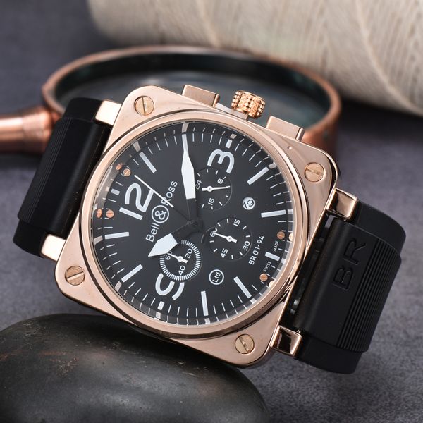 

2022 new mens watch quartz watch bell brown leather black rubber strap ross 6 hands ccc001, Slivery;golden
