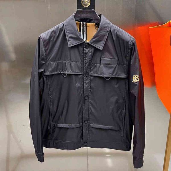 

50% off mens jacket nylon waterproof zip jackets burb business casual coat tb embroidered lapel cardigan coats 4xl 5xl, Black;brown