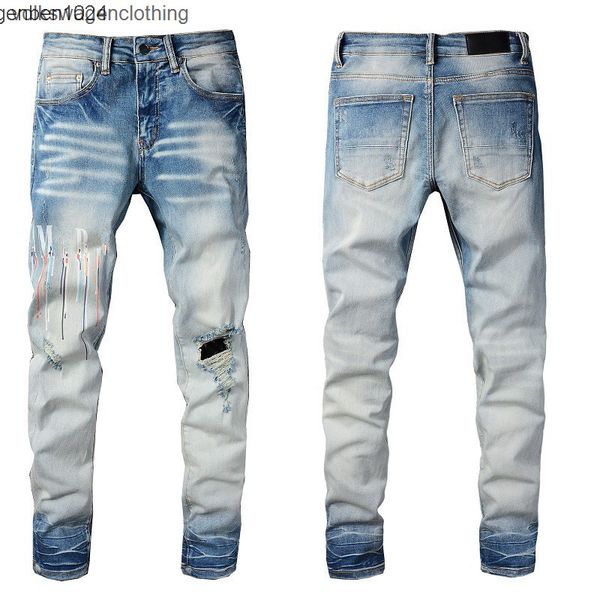 

men's amirs mens designer jeans ripped denim pants luxury iri hip hop distressed zipper trousers for male a miri, Blue