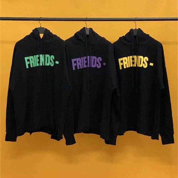 

men's hoodies sweatshirts correct version of trendy vlones friends letter large v printed men's and women's hooded terry swea, Black
