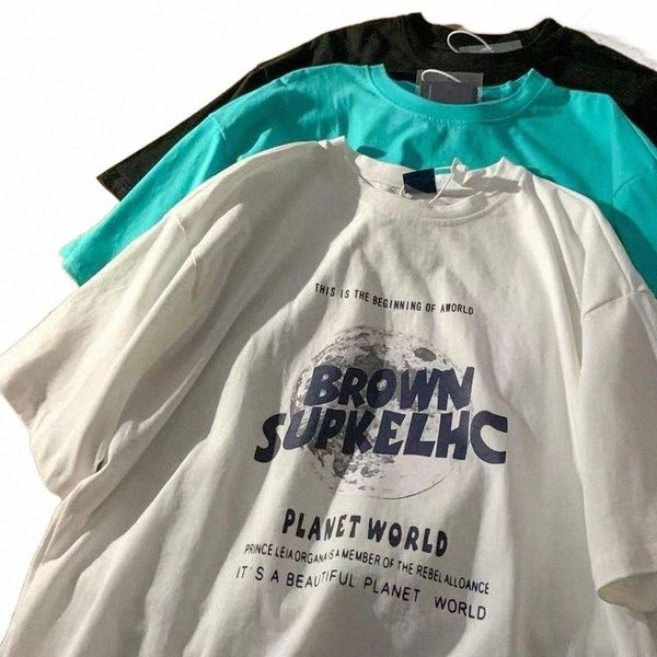 

women's t-shirt women's t-shirt short-sleeved men women summer simple letter print trend hong kong style versatile loose lovers hi, White