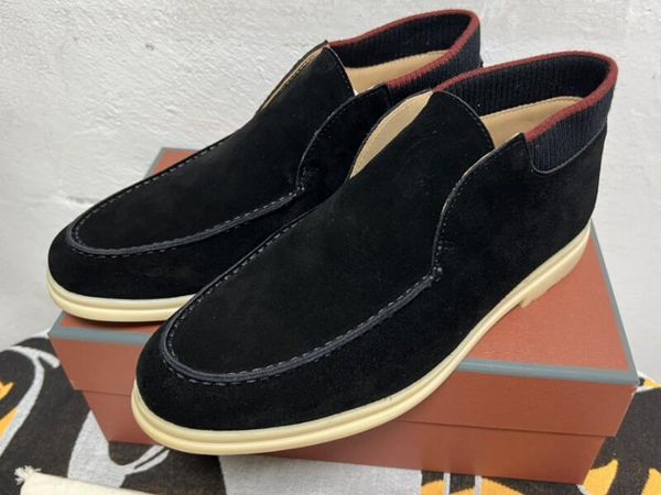 

realfine888 5a boots lp loropiana 2903 slip-on suede walk ankle boot desinger shoes for men with box size 39-45, Black
