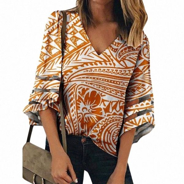 

women's blouses & shirts polynesian tribal style custom print v neck casual chiffon blouse half batwing sleeve clothes women summer wh, White