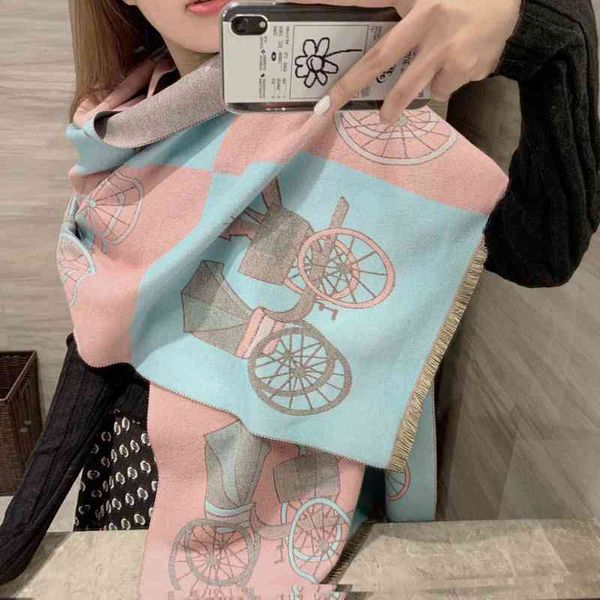 

classic style 2022 new autumn warm imitation cashmere bib women's medium and long air conditioning shawl tassel scarf, Blue;gray
