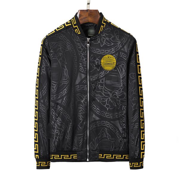 

new men women designer jackets zipper cardigan coat gold lace full pattern jacket black thin casual sports mens jacket m-3xl #92mei13, Black;brown